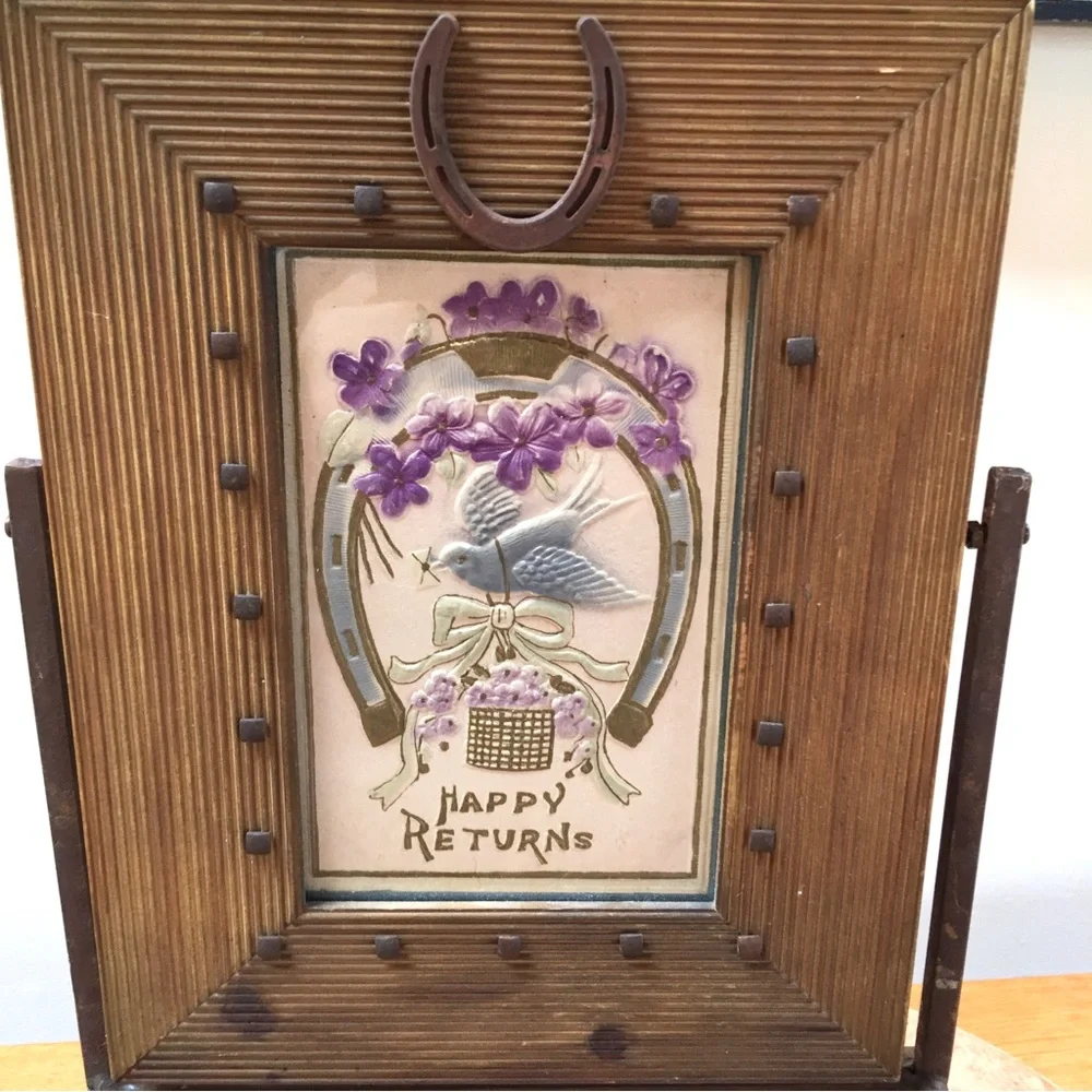 Vintage Postcard in Horseshoe Frame